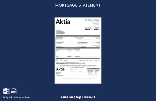 modello di estratto conto ipotecario finlandese Aktia Bank in stile verificato